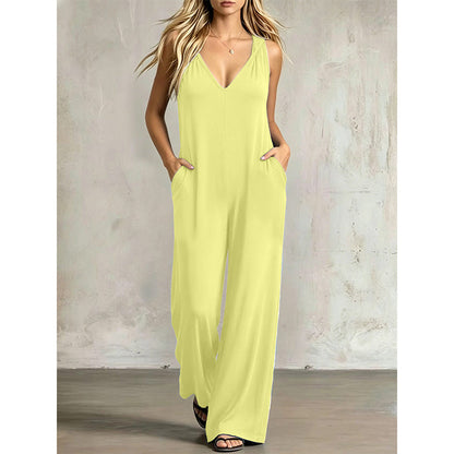 🔥-50%👗 Combinaison Femme d’Été Col V à Manches Courtes – Tissu Léger Coupe Ample Poches Intégrées🌊 de la plage directement au restaurant ☀️