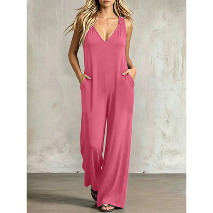 🔥-50%👗 Combinaison Femme d’Été Col V à Manches Courtes – Tissu Léger Coupe Ample Poches Intégrées🌊 de la plage directement au restaurant ☀️