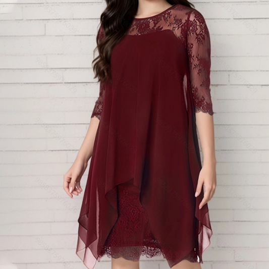 ✨ OFFRE À DURÉE LIMITÉE – 50% DE RÉDUCTION ! 💞 Robe Élégante pour Femme – Superposition de Dentelle, Ourlet Asymétrique & Tissu Polyester Doux – Parfaite pour les Mariages, Cocktails et Soirées – Bordeaux, Noir, Bleu – Tailles S à 3XL 🌸👗