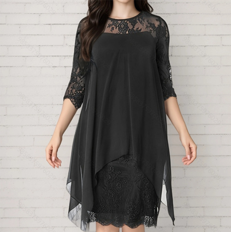 ✨ OFFRE À DURÉE LIMITÉE – 50% DE RÉDUCTION ! 💞 Robe Élégante pour Femme – Superposition de Dentelle, Ourlet Asymétrique & Tissu Polyester Doux – Parfaite pour les Mariages, Cocktails et Soirées – Bordeaux, Noir, Bleu – Tailles S à 3XL 🌸👗