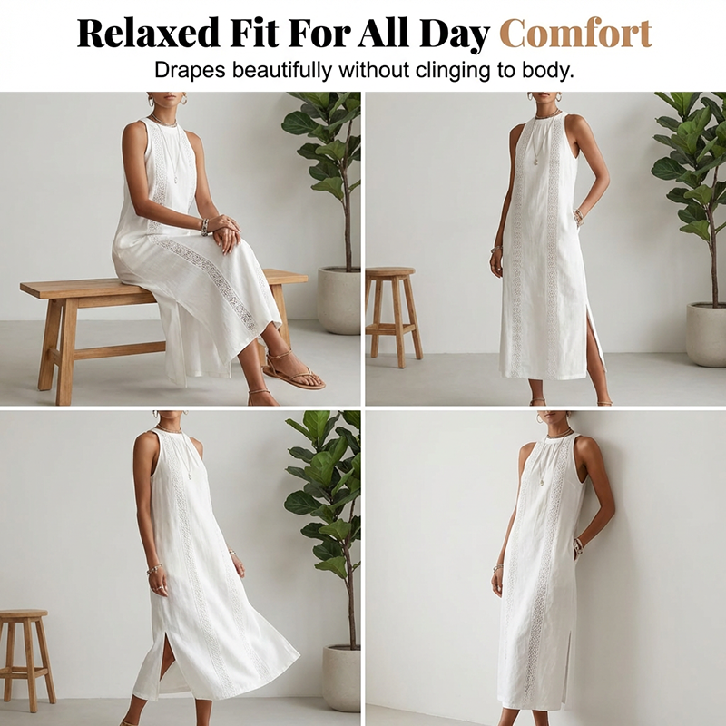 🌸🎉 -50% | Robe Vintage Femme en Coton et Lin avec Empiècements en Dentelle – Confortable, Élégante & Parfaite pour l'Été 2026