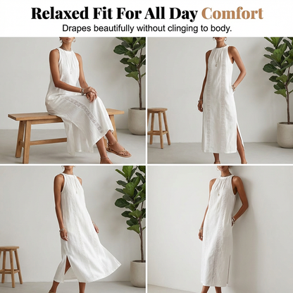 🌸🎉 -50% | Robe Vintage Femme en Coton et Lin avec Empiècements en Dentelle – Confortable, Élégante & Parfaite pour l'Été 2026