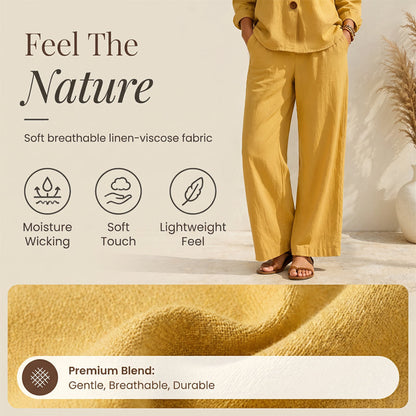 🔥-40%👗 Ensemble Femme Haut Col en V et Pantalon Large – Tenue Décontractée Deux Pièces🍃 idéale maison et ville