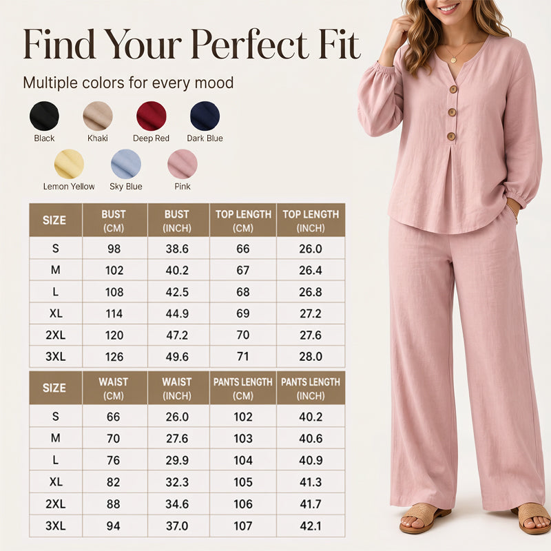 🔥-40%👗 Ensemble Femme Haut Col en V et Pantalon Large – Tenue Décontractée Deux Pièces🍃 idéale maison et ville