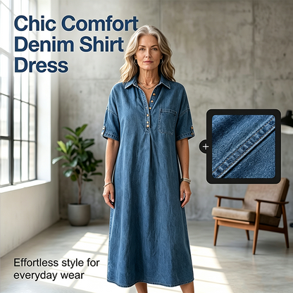 🔥-45%👗 Robe Chemise Jean Femme 🤍col rabattu et coupe confortable pour le travail