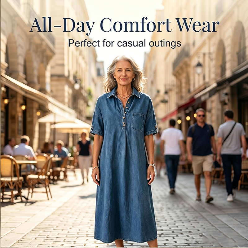 🔥-45%👗 Robe Chemise Jean Femme 🤍col rabattu et coupe confortable pour le travail