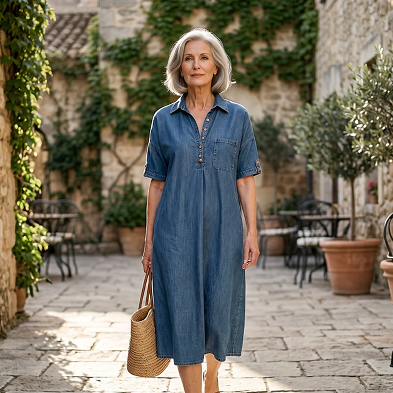 🔥-45%👗 Robe Chemise Jean Femme 🤍col rabattu et coupe confortable pour le travail