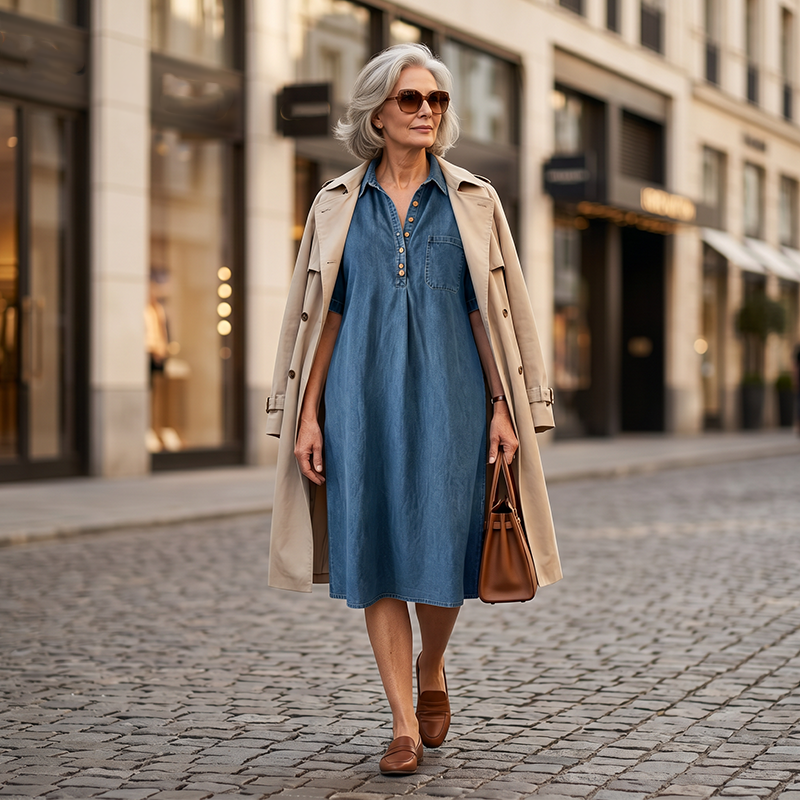 🔥-45%👗 Robe Chemise Jean Femme 🤍col rabattu et coupe confortable pour le travail