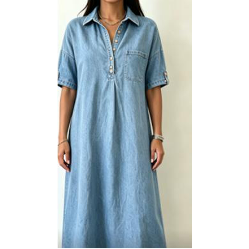 🔥-45%👗 Robe Chemise Jean Femme 🤍col rabattu et coupe confortable pour le travail