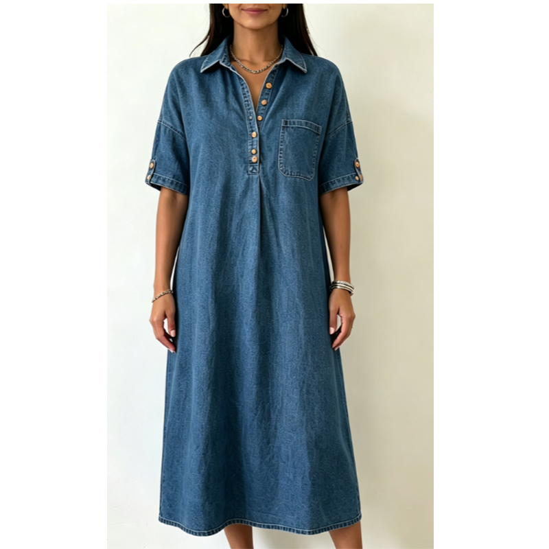 🔥-45%👗 Robe Chemise Jean Femme 🤍col rabattu et coupe confortable pour le travail