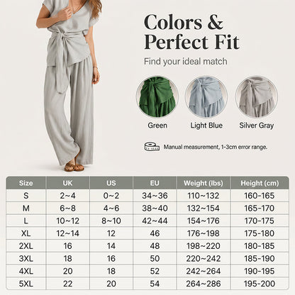 🔥-50%👗 Ensemble Femme Deux Pièces – Haut À Nouer et Pantalon Large Décontracté🍃