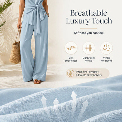 🔥-50%👗 Ensemble Femme Deux Pièces – Haut À Nouer et Pantalon Large Décontracté🍃
