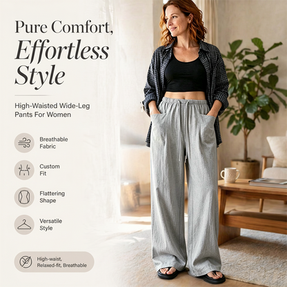 🔥-50%👖 Pantalon Femme Taille Haute à Cordon – Coupe Large Fluide avec Poches
