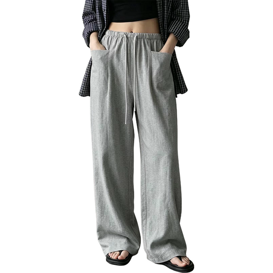 🔥-50%👖 Pantalon Femme Taille Haute à Cordon – Coupe Large Fluide avec Poches