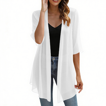 🔥-50% 🌿Cardigan Léger Femme en Mousseline – Ouverture Devant Manches Courtes🤍 pour un look chic décontracté