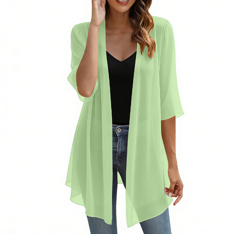 🔥-50% 🌿Cardigan Léger Femme en Mousseline – Ouverture Devant Manches Courtes🤍 pour un look chic décontracté