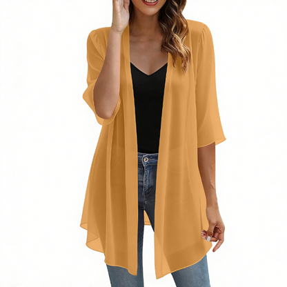 🔥-50% 🌿Cardigan Léger Femme en Mousseline – Ouverture Devant Manches Courtes🤍 pour un look chic décontracté