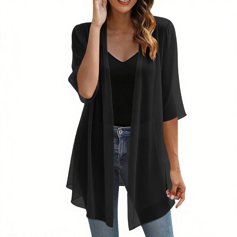🔥-50% 🌿Cardigan Léger Femme en Mousseline – Ouverture Devant Manches Courtes🤍 pour un look chic décontracté