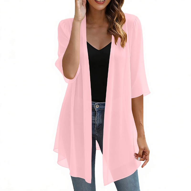🔥-50% 🌿Cardigan Léger Femme en Mousseline – Ouverture Devant Manches Courtes🤍 pour un look chic décontracté
