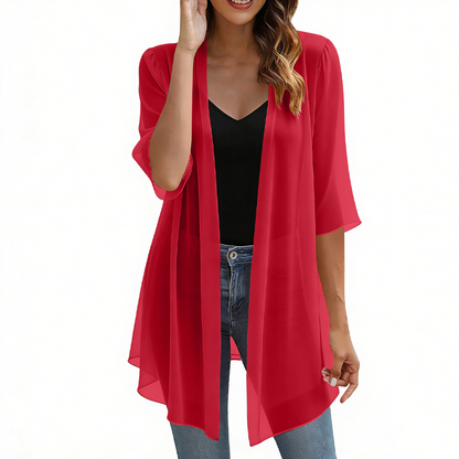 🔥-50% 🌿Cardigan Léger Femme en Mousseline – Ouverture Devant Manches Courtes🤍 pour un look chic décontracté
