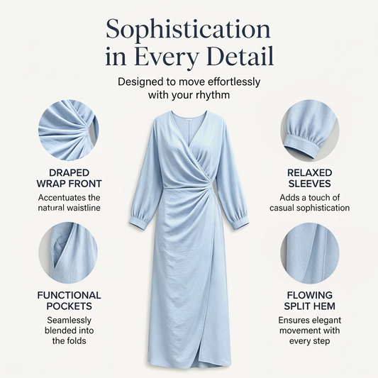 Robe longue élégante à col en V et coupe enveloppante pour femme