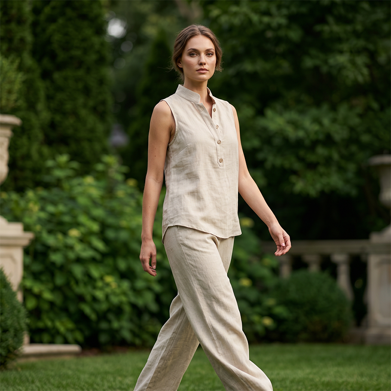 💕 50% DE RÉDUCTION! 👗 Ensemble Femme Minimaliste – Top sans manches & pantalon large – Coupe fluide, confortable & élégante – Parfait pour un look épuré au quotidien 🌿
