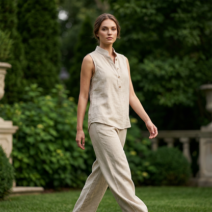 💕 50% DE RÉDUCTION! 👗 Ensemble Femme Minimaliste – Top sans manches & pantalon large – Coupe fluide, confortable & élégante – Parfait pour un look épuré au quotidien 🌿