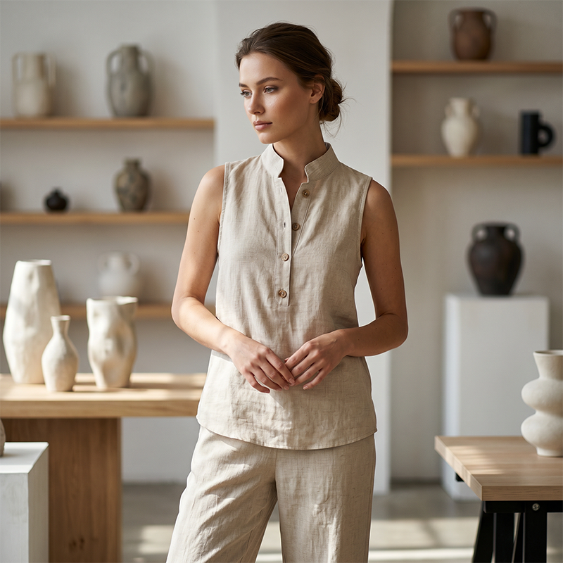 💕 50% DE RÉDUCTION! 👗 Ensemble Femme Minimaliste – Top sans manches & pantalon large – Coupe fluide, confortable & élégante – Parfait pour un look épuré au quotidien 🌿