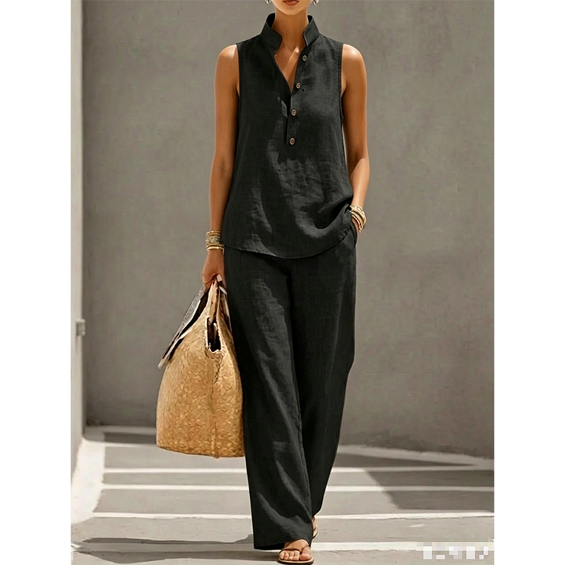 💕 50% DE RÉDUCTION! 👗 Ensemble Femme Minimaliste – Top sans manches & pantalon large – Coupe fluide, confortable & élégante – Parfait pour un look épuré au quotidien 🌿