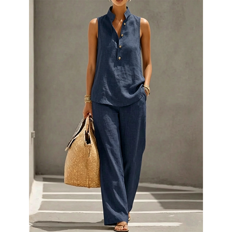 💕 50% DE RÉDUCTION! 👗 Ensemble Femme Minimaliste – Top sans manches & pantalon large – Coupe fluide, confortable & élégante – Parfait pour un look épuré au quotidien 🌿