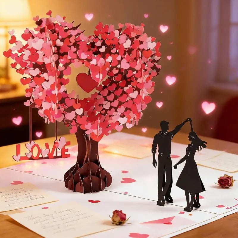 💖DERNIER JOUR DE SOLDES 50 % DE RÉDUCTION💕Carte anniversaire pop-up 3D - Motif romantique avec arbre et cœurs💌