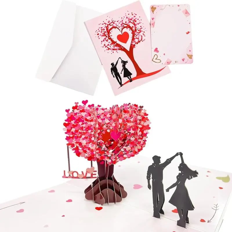 💖DERNIER JOUR DE SOLDES 50 % DE RÉDUCTION💕Carte anniversaire pop-up 3D - Motif romantique avec arbre et cœurs💌