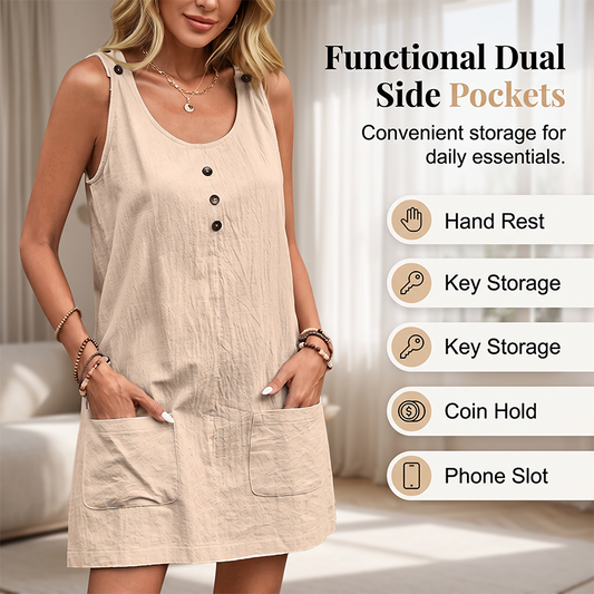 Robe d'été sans manches pour femme, avec poches