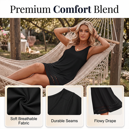 🔥-55%👗 Robe Femme Sans Manches Col en V – Ourlet Brodé Ajouré Coupe Fluide