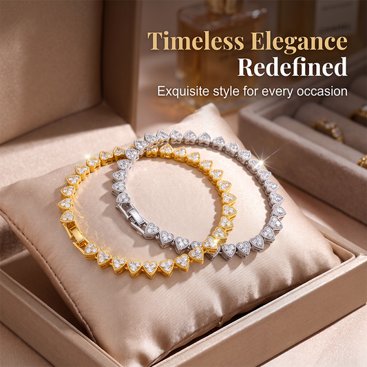 ✨ 50 % DE RÉDUCTION – Bracelet à maillons en forme de cœurs étincelants, style tennis raffiné et brillant, qui s'accorde à merveille avec toutes vos tenues