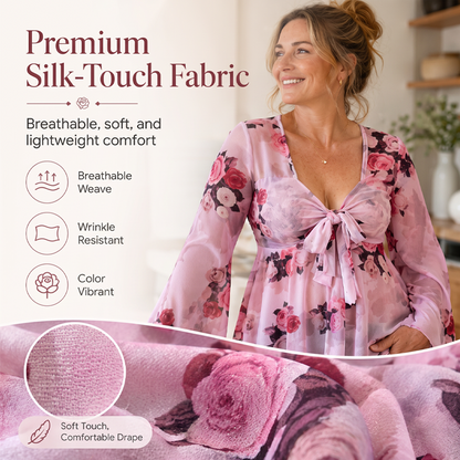 🌸Chemisier femme à imprimé floral, encolure carrée et noué sur le devant