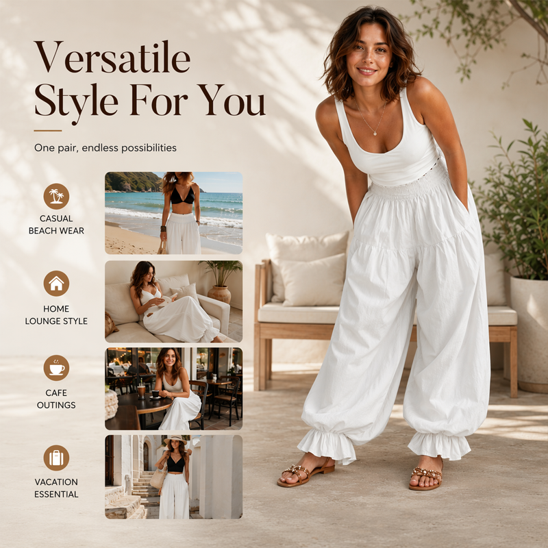 ⌛Offre à durée limitée : pantalon lanterne décontracté à ourlet volanté pour femme