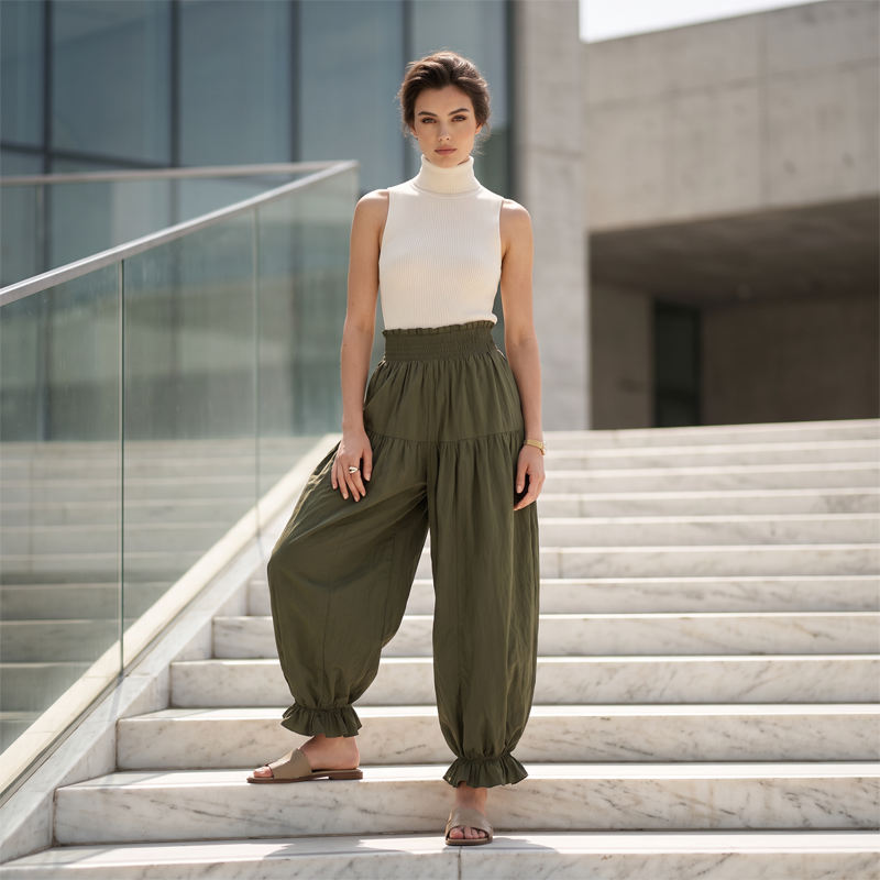 ⌛Offre à durée limitée : pantalon lanterne décontracté à ourlet volanté pour femme