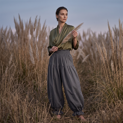⌛Offre à durée limitée : pantalon lanterne décontracté à ourlet volanté pour femme