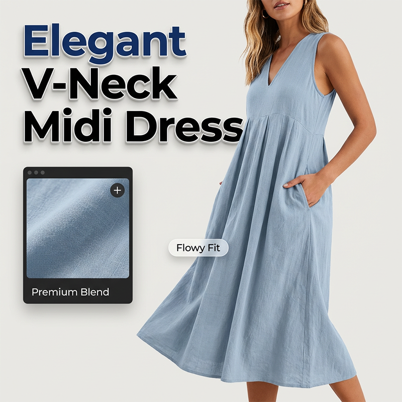 Robe midi décontractée sans manches à col en V pour femme