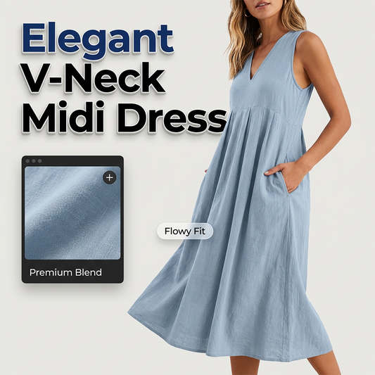 Robe midi décontractée sans manches à col en V pour femme