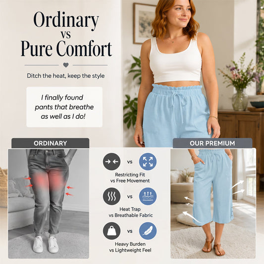 Pantalon large en coton et lin pour femme