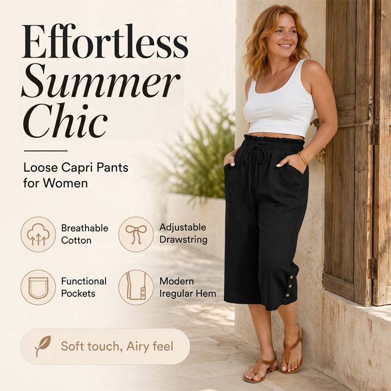 Pantalon large en coton et lin pour femme
