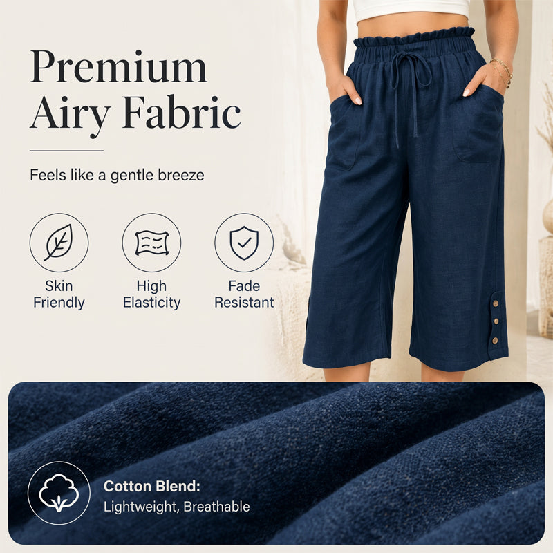 Pantalon large en coton et lin pour femme
