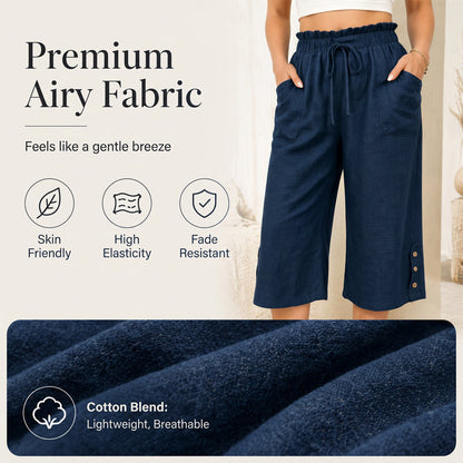 Pantalon large en coton et lin pour femme