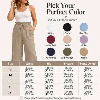Pantalon large en coton et lin pour femme