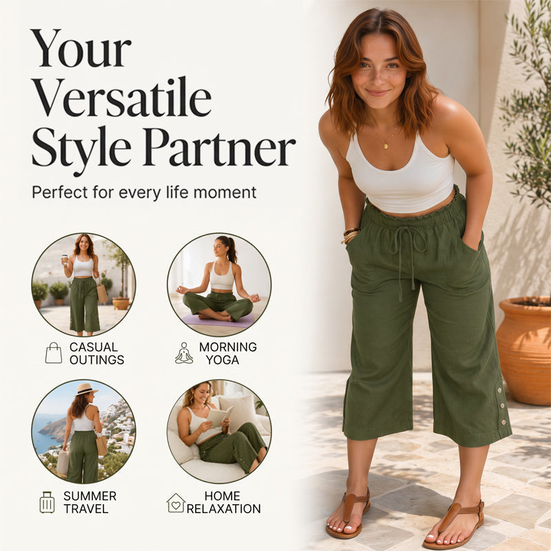 Pantalon large en coton et lin pour femme