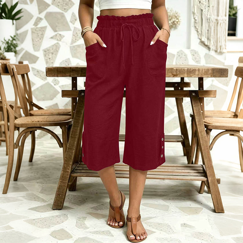Pantalon large en coton et lin pour femme