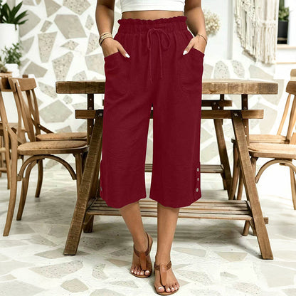 Pantalon large en coton et lin pour femme