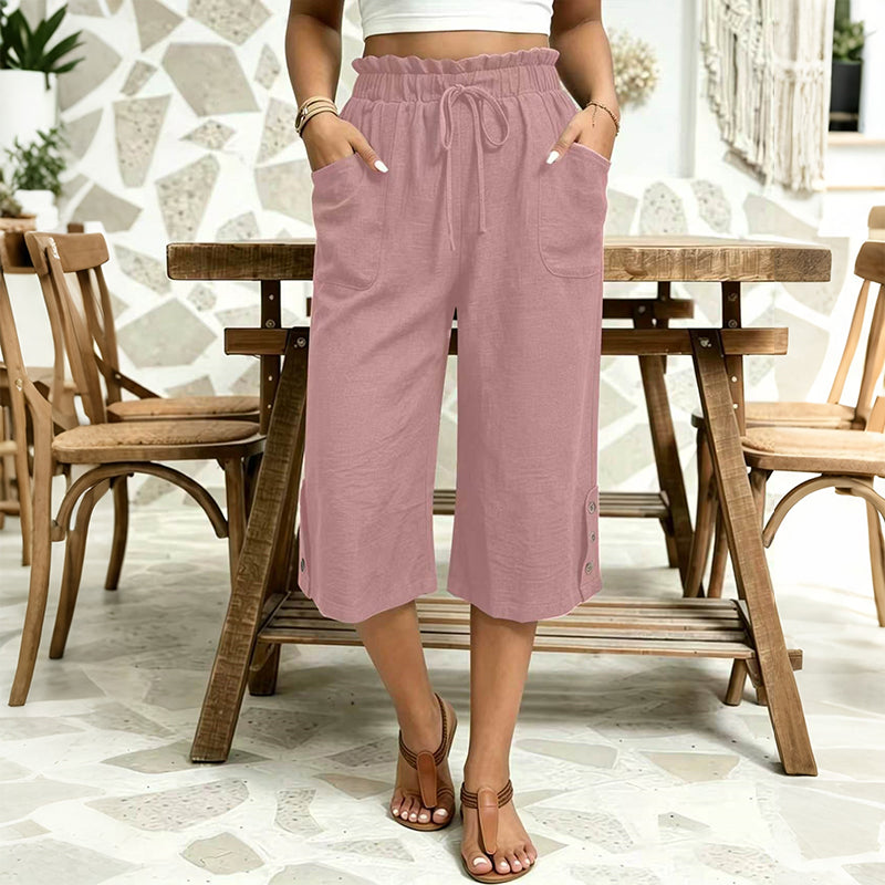 Pantalon large en coton et lin pour femme